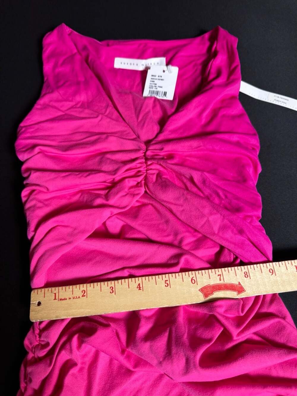 Susana Monaco Ruched V-Neck Punch Pink Sleeveless Midi Dress - Picture 4 of 9